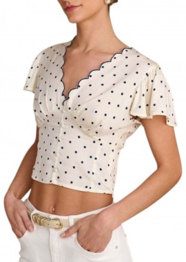 Attrattivo - Top Attrattivo Κροπ Τοπ Με Πουά Και Βολάν 9920531-OFF WHITE Γυναικείο