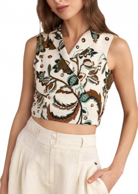 Attrattivo - Top Attrattivo Κροπ Εμπριμέ Με Δέσιμο 9920668-MULTICOLOR Γυναικείο