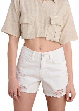 Attrattivo - Σορτς Attrattivo Με Σκισίματα 9920981-OFF WHITE Γυναικείο