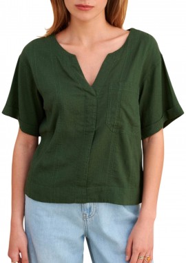 Attrattivo - Τουνίκ Attrattivo Κοντομάνικη Με Λινή Όψη 9923217-GREEN Γυναικείο