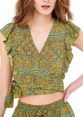 Funky Buddha - Top Funky Buddha Cropped Εμπριμέ FBL005-131-17-WARM OLIVE Γυναικείο