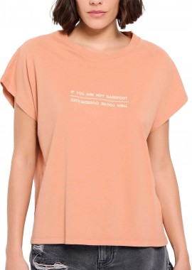 Funky Buddha - Μπλούζα Κοντομάνικη Funky Buddha Κοντό Μανίκι Με Τύπωμα FBL007-155-04-ITALIAN CLAY Γυναικείο