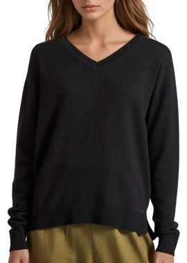 Funky Buddha - Μπλούζα Μακρυμάνικη Funky Buddha Πλεκτή Με Άνοιγμα V FBL010-101-09-BLACK Γυναικείο