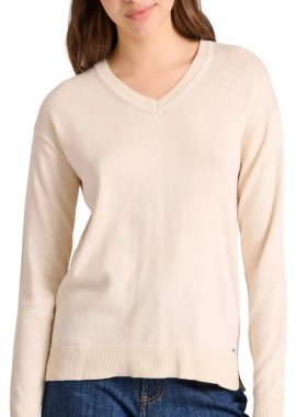 Funky Buddha - Μπλούζα Μακρυμάνικη Funky Buddha Πλεκτή Με Άνοιγμα V FBL010-101-09-CHALK Γυναικείο