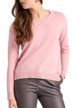 Funky Buddha - Μπλούζα Μακρυμάνικη Funky Buddha Πλεκτή Με Άνοιγμα V FBL010-101-09-DIRTY PINK Γυναικείο