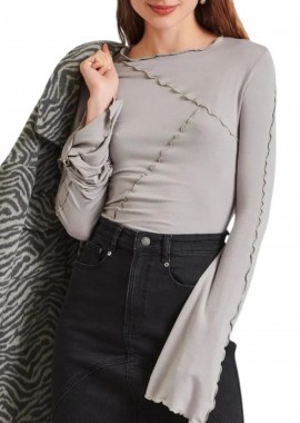 Funky Buddha - Μπλούζα Μακρυμάνικη Funky Buddha Με Διακοσμητικές Ραφές FBL010-102-07-GREY Γυναικείο