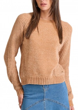 Funky Buddha - Μπλούζα Μακρυμάνικη Funky Buddha Σενίλ Με Στρογγυλή Λαιμόκοψη FBL010-111-09-CAMEL Γυναικείο