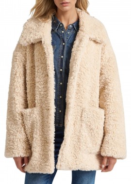 Funky Buddha - Παλτό Funky Buddha Loose Fit Faux Fur FBL010-123-01-CHALK Γυναικείο