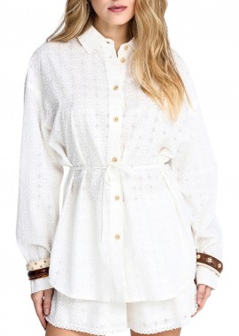 Funky Buddha - Πουκάμισο Μακρυμάνικο Funky Buddha Embroidery Από Βαμβάκι FBL013-114-05-WHITE Γυναικείο