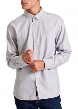 Funky Buddha - Πουκάμισο Μακρυμάνικο Funky Buddha Embroidered Logo - The Essentials FBM010-001-05-GREY MEL Ανδρικό