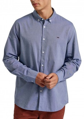 Funky Buddha - Πουκάμισο Μακρυμάνικο Funky Buddha Embroidered Logo - The Essentials FBM010-001-05-INDIGO MEL Ανδρικό