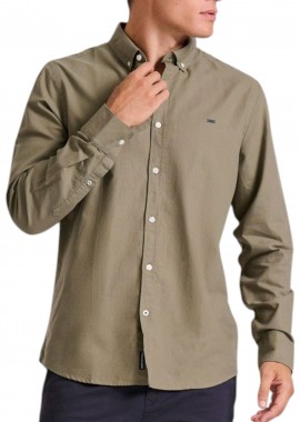 Funky Buddha - Πουκάμισο Μακρυμάνικο Funky Buddha Embroidered Logo - The Essentials FBM010-001-05-KHAKI Ανδρικό