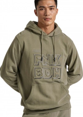 Funky Buddha - Μπλούζα Μακρυμάνικη Funky Buddha Hoodie With Embossed Print On Chest FBM010-018-06-CEMENT Ανδρικό