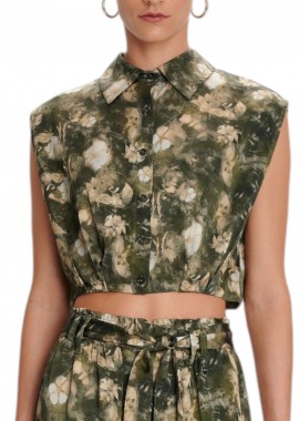 Ale - Πουκάμισο Κοντομάνικο Ale Cropped Φλοράλ Σατέν Υφή 8919236-MULTICOLOR Γυναικείο