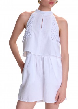Ale - Σορτς Ale Overall Κοντό Λινό 8921058-WHITE Γυναικείο