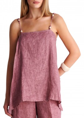 Ale - Top Ale Λινό Με Χάντρες Στις Τιράντες 8923188-DUSTY ROSE Γυναικείο