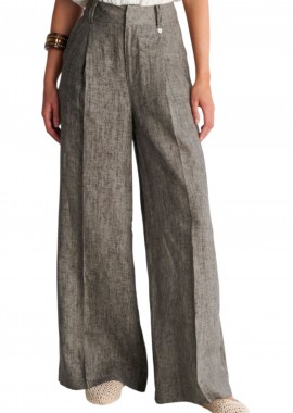 Ale - Παντελόνι Υφασμάτινο Ale Λινό Wide Leg 8923189-GREY Γυναικείο