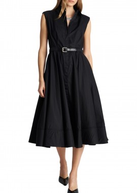 Ale - Φόρεμα Ale Μίντι Με Βάτες Και Ζώνη 8923196-BLACK Γυναικείο