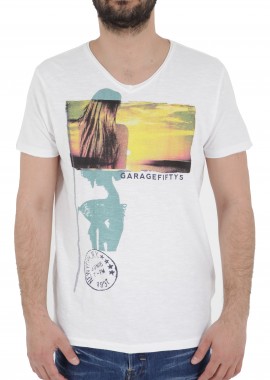 Garage Fifty 5 - Μπλούζα Κοντομάνικη Garage Fifty 5 Με V GM121-4115-WHITE Ανδρικό