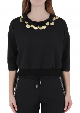 Jijil - Μπλούζα Μακρυμάνικη Jijil Short Sweatshirt With Feathers J0794-BLACK Γυναικείο