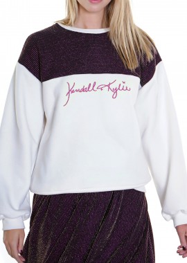 Kendal + Kylie - Μπλούζα Μακρυμάνικη Kendal + Kylie Mixed Text Oversized Crew Sweatshirt KKW3701608-ORCHID-WHITE Γυναικείο