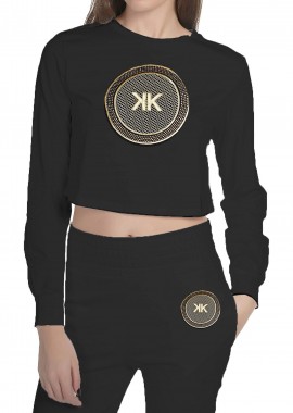 Kendal + Kylie - Μπλούζα Μακρυμάνικη Kendal + Kylie Art Patch Cropped Top KKW3711602-BLACK Γυναικείο