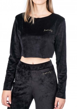 Kendal + Kylie - Μπλούζα Μακρυμάνικη Kendal + Kylie Velour Uneven KKW3711650-black Γυναικείο