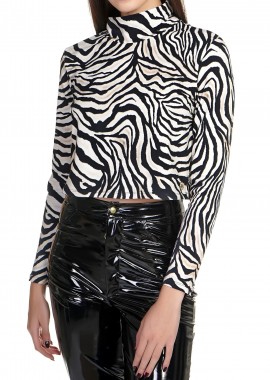 Kendal + Kylie - Μπλούζα Μακρυμάνικη Kendal + Kylie Zebre Print Turtleneck Cropped KKW3711663-ZEBRA PRINT Γυναικείο