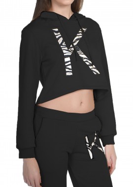 Kendal + Kylie - Μπλούζα Μακρυμάνικη Kendal + Kylie Zebra Print Logo Cropped Hoody KKW3711666-BLACK Γυναικείο