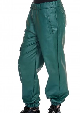 Kendal + Kylie - Παντελόνι Δερμάτινο Kendal + Kylie Cargo KKW3712008-EMERALD Γυναικείο