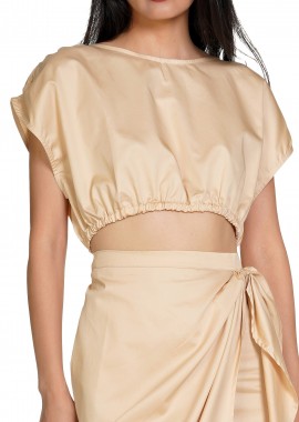 Kendal + Kylie - Top Kendal + Kylie Ruffle Elastic Waist Crop Top KKW3814018-SAND BEIGE Γυναικείο