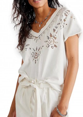 Free People - Μπλούζα Κοντομάνικη Free People Lyla OB1472618-WHITE Γυναικείο