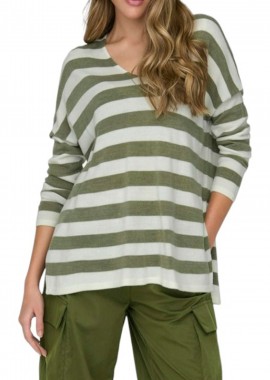 Only - Μπλούζα Μακρυμάνικη Only Onlamalia V Neck 15219642-Cloud Dancer - Dried Herb Γυναικείο