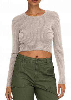 Only - Μπλούζα Μακρυμάνικη Only Carol Crop O-Neck 15306048-Pumice Stone Γυναικείο