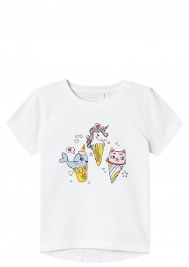 Name It - Μπλούζα Κοντομάνικη Name It Nmfvix 13228145-Bright White-Icecream An Κορίτσι