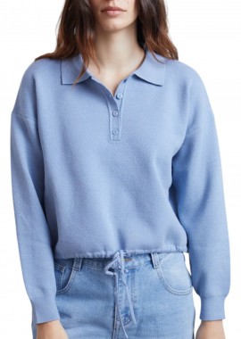 24 Colours - Μπλούζα Μακρυμάνικη 24 Colours With Polo Collar 41172a-BLUE Γυναικείο