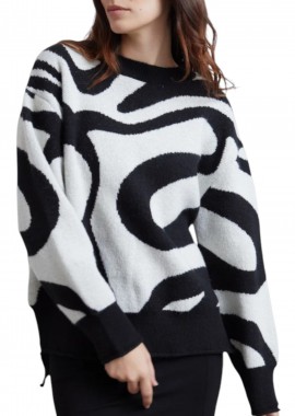 24 Colours - Πουλόβερ 24 Colours With Black And White Print 41173b-BLACK Γυναικείο