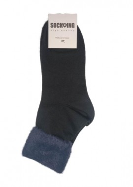 Sock-Ing - Γυναικεία κάλτσα με σχέδιο γούνα στο τελείωμα | 5075 ΜΠΛΕ ΣΚΟΥΡΟ