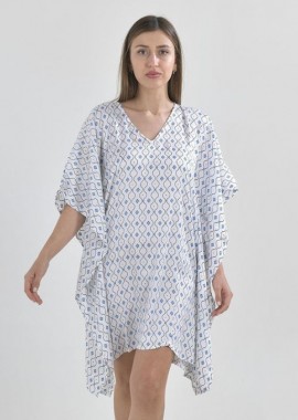 BLE - Γυναικείο Καφτάνι Παραλίας Κοντό Πολύχρωμο ΛΕΥΚΟ