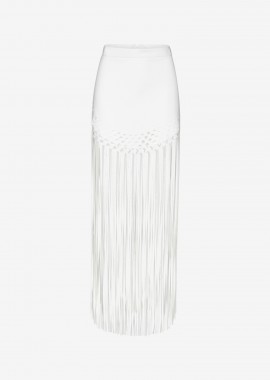 Cutcuutur - Maxi Skirt with Fringes in White