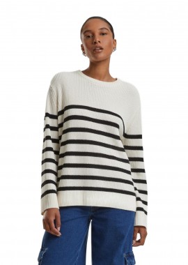 Urban Classics - Ladies Rib Striped Sweater Urban Classics TB6895-04250 Whitesand/Black