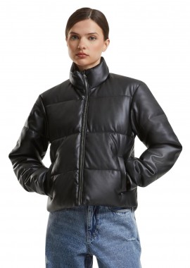 Urban Classics - Ladies Synthetic Leather Puffer Jacket Urban Classics TB7073-00007 Black