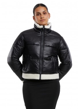 Urban Classics - Ladies Recycled Shiny Puffer Sherpa Jacket Urban Classics TB7074-03275 Black/Whitesand