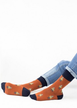 John Frank - Ανδρικές fashion κάλτσες COWBOY Βαμβακερές John Frank 12161 Καφέ