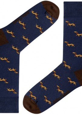 John Frank - Ανδρικές fashion κάλτσες DACHSHUND Βαμβακερές John Frank 12167 Σκούρο Μπλέ