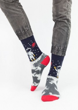 John Frank - Ανδρικές fashion κάλτσες ASTRONAUT Βαμβακερές John Frank 12223 Σκούρο Μπλέ