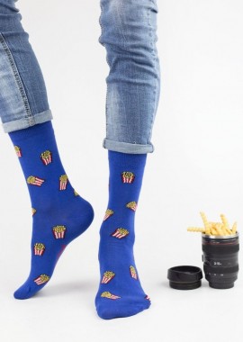 John Frank - Ανδρικές fashion κάλτσες FRIES Βαμβακερές John Frank 12225 Μπλέ