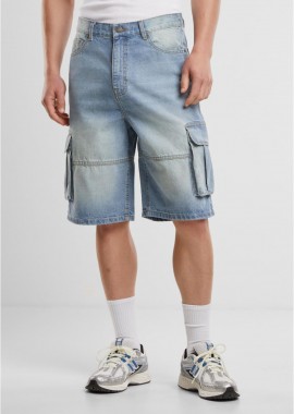 Urban Classics - Relaxed denim cargo shorts Urban Classics TB7367-19925 new light blue dirty washed