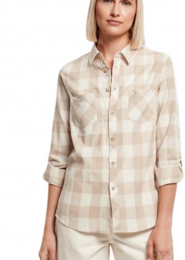 Urban Classics - Ladies Turnup Checked Flanell Shirt Urban Classics TB1280-03501 whitesand/lighttaupe