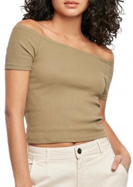 Urban Classics - Ladies Off Shoulder Rib Tee Urban Classics TB1500-00472 khaki